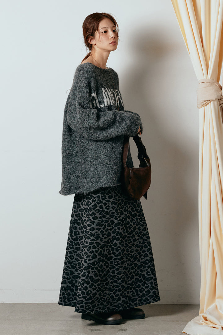 [SET]フロントロゴデザインニットトップス+レオパードロングスカート(2set)