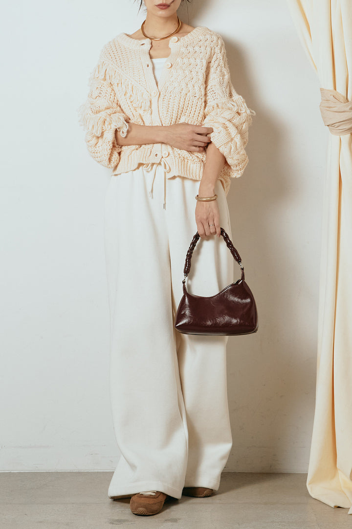 [SET]ランダムフリンジニットカーディガン+裏起毛スウェットワイドパンツ(2set)