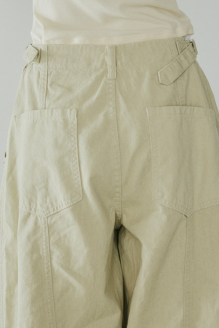 [SET]ケープカラーナイロンブラウス+サイドベルトカーブワイドパンツ(2set)