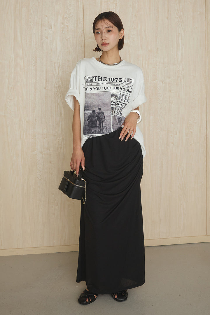 [SET]1975グラフィックTシャツ+ギャザードレープニュアンススカート(2set)