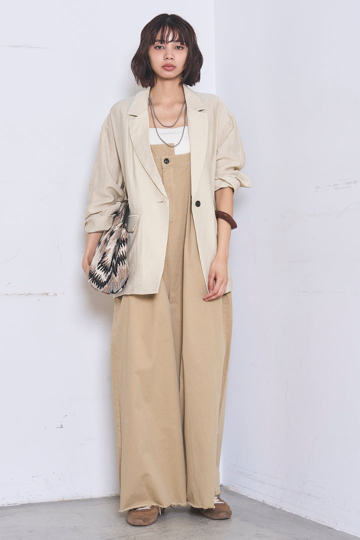 [SET]リネンブレンドテーラードシアージャケット+綿ツイルアシメサロペット(2set)