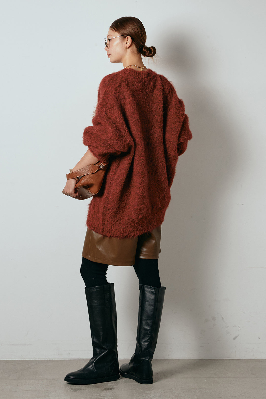 [SET]シャギーニュアンスアニマルニット+ストレッチエコレザーバミューダパンツ(2set)