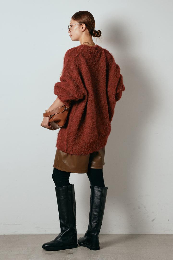 [SET]シャギーニュアンスアニマルニット+ストレッチエコレザーバミューダパンツ(2set)