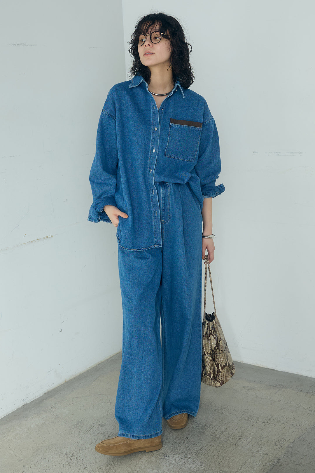 [SET]ライトオンスデニムシャツ+ライトオンスデニムルーズパンツ(2set)