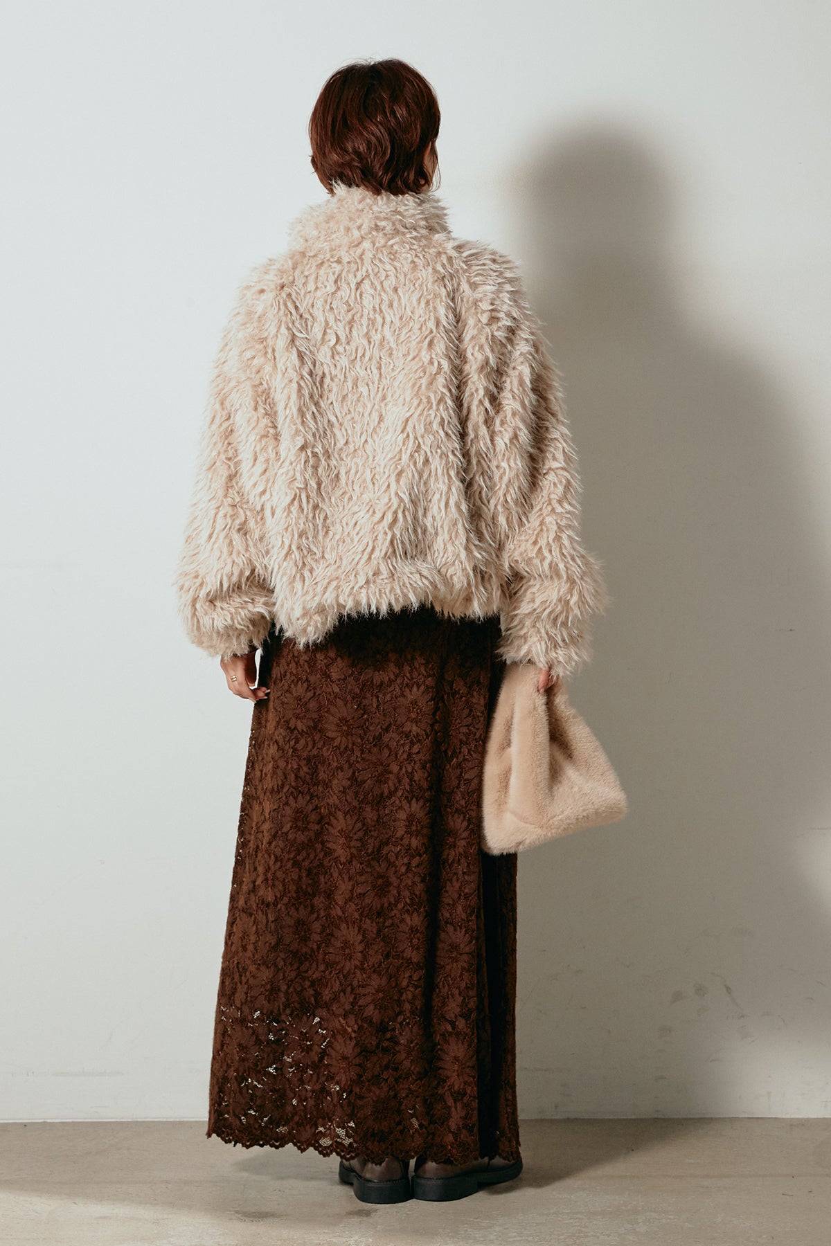 SET]ミックスシープファースタンドブルゾン+花柄刺繍ベロアフレア