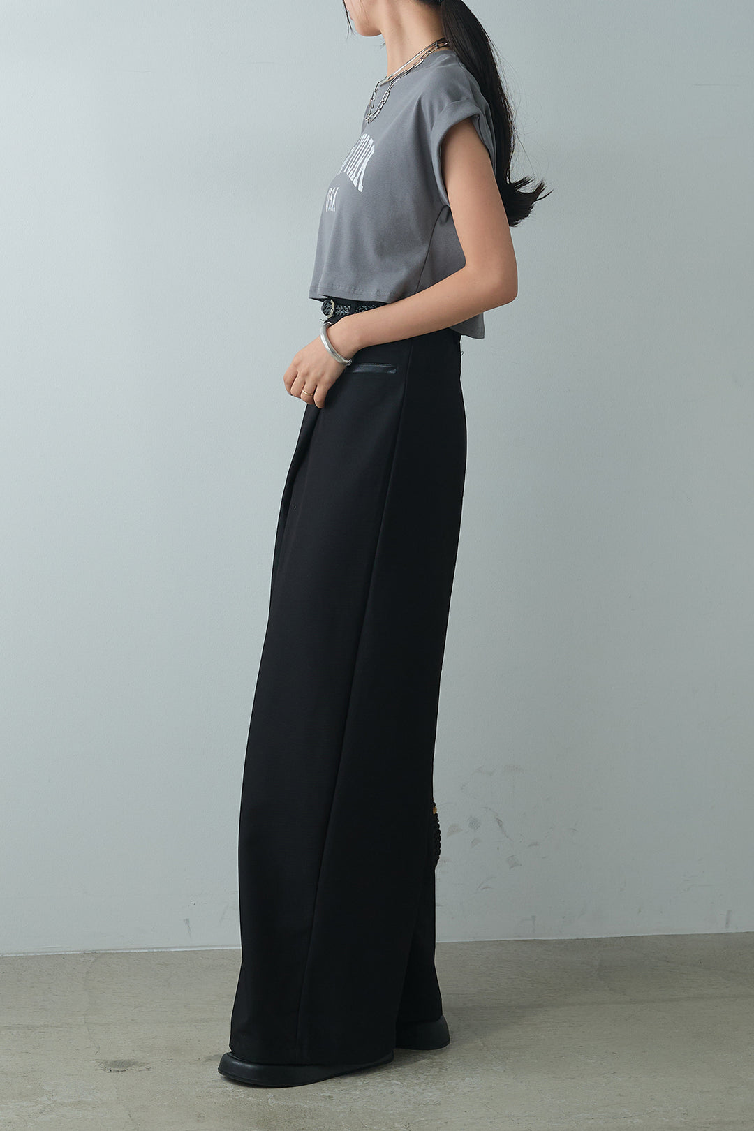 [SET]ショート丈NEWYORKロゴTシャツ+ベルト付きクロスデザインパンツ(2set)