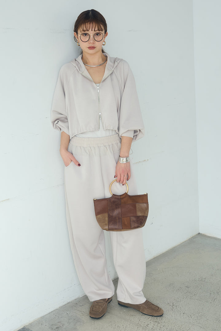 [SET]ドルマンショートフーディー+異素材切り替えスウェットパンツ(2set)