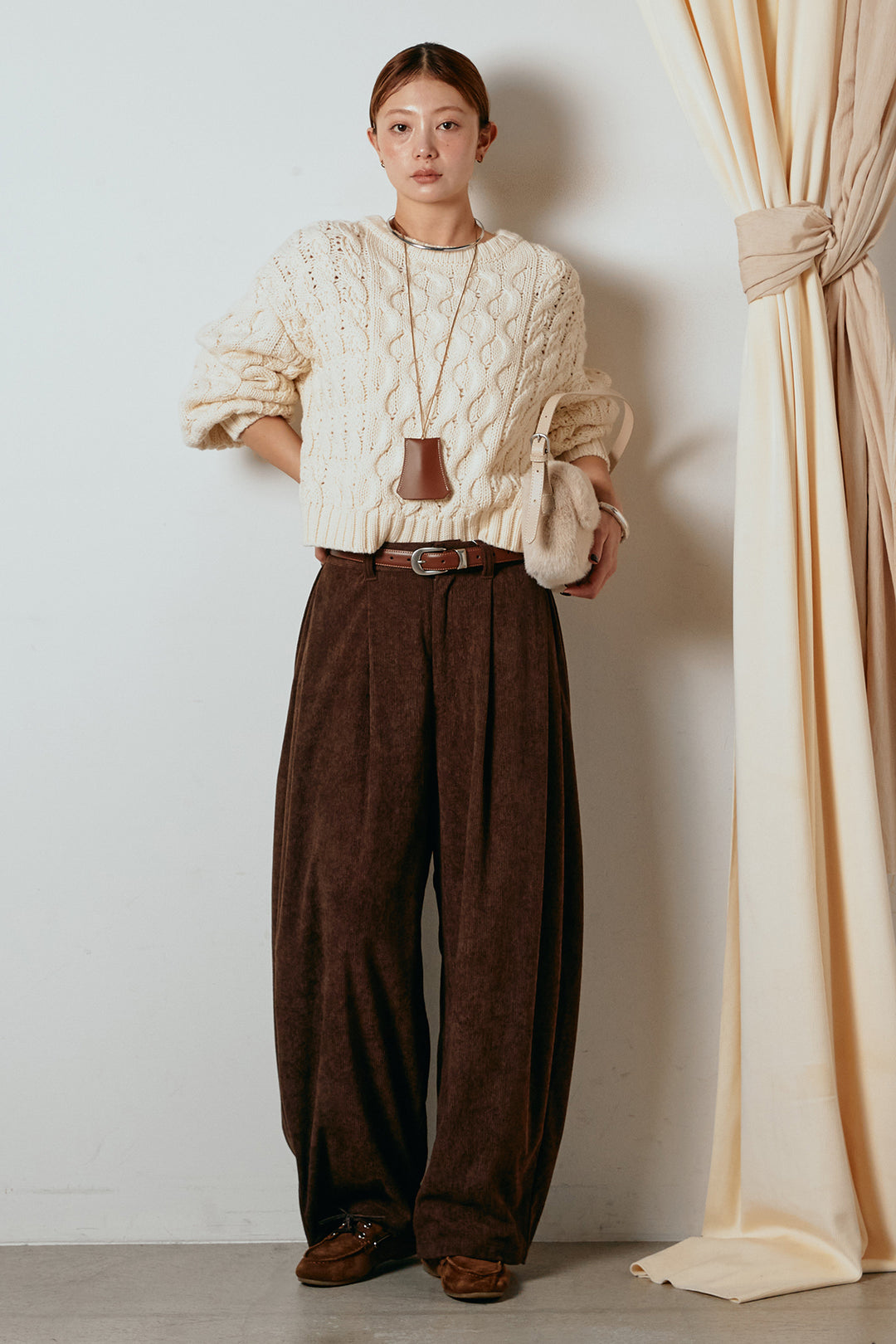 [SET]バルキーケーブルプルオーバー+コーデュロイサイドタックコクーンパンツ(2set)