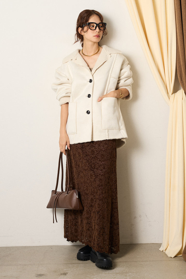 [SET]エコムートンカバーオール+花柄刺繍ベロアフレアスカート(2set)