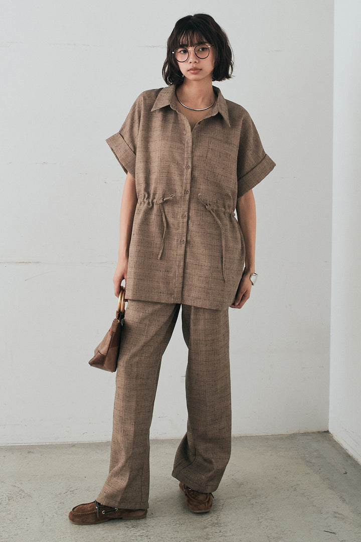 [SET]ツイードウエストドロストシャツ+ツイードタックパンツ(2set)