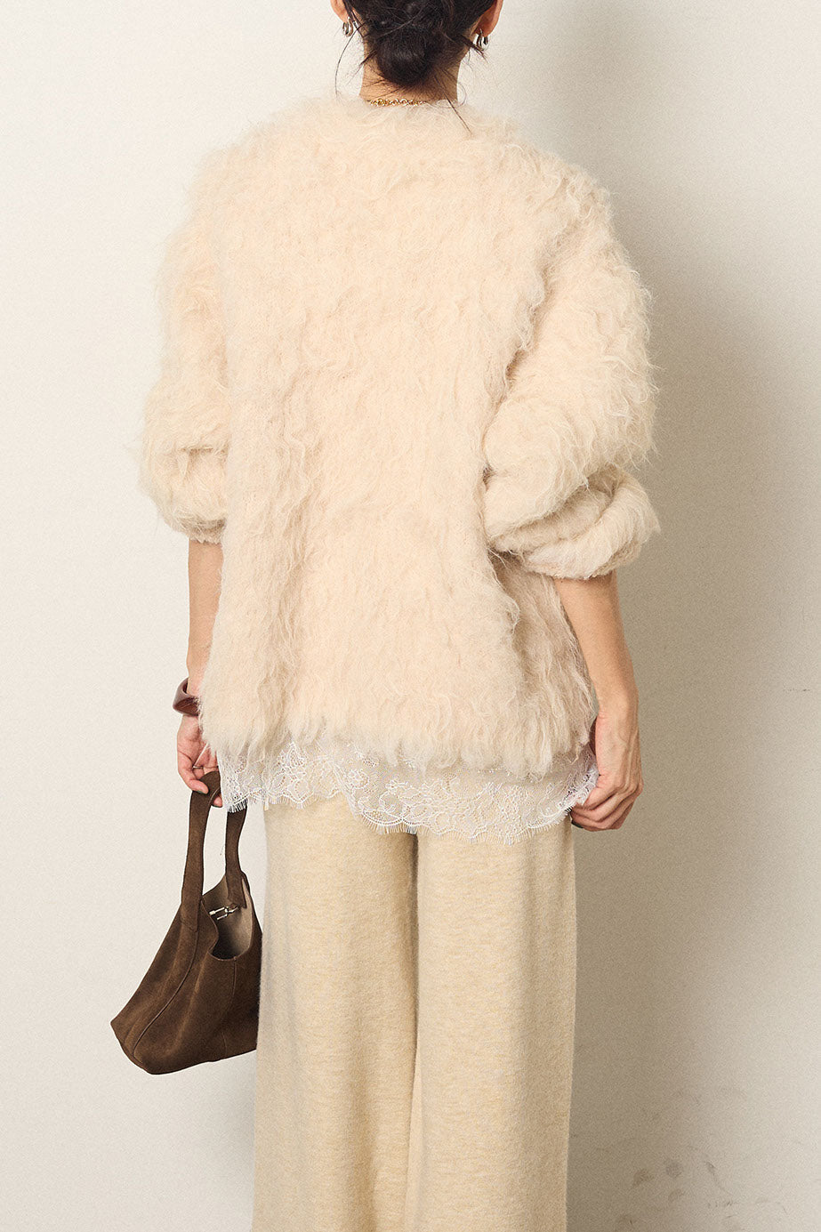 [SET]起毛シャギーニットカーディガン+レース切り替えキャミソール(2set)