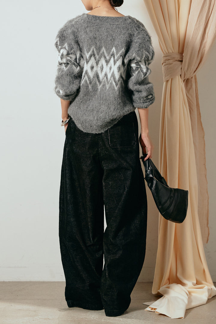 [SET]起毛ノルディック柄ニットカーディガン+フロントタック入りコーデュロイパンツ(2set)
