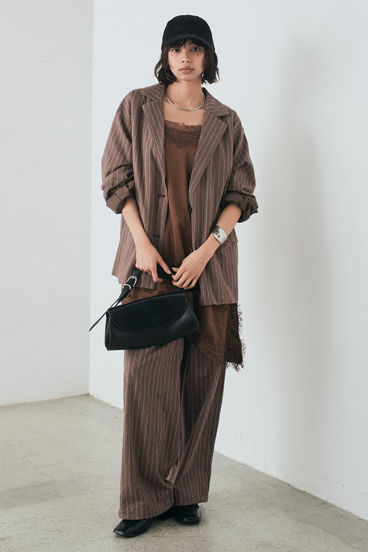 [SET]リネンライクストライプテーラードジャケット+リネンライクストライプタックイージーパンツ(2set)
