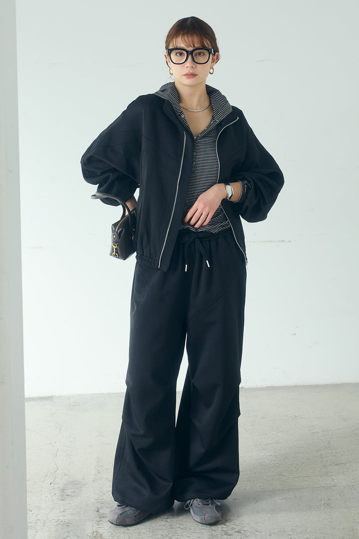 [SET]マルチ切り替えドルマンブルゾン+ランダムタックデザインワイドパンツ+ボーダーフーディーロンT(3set)