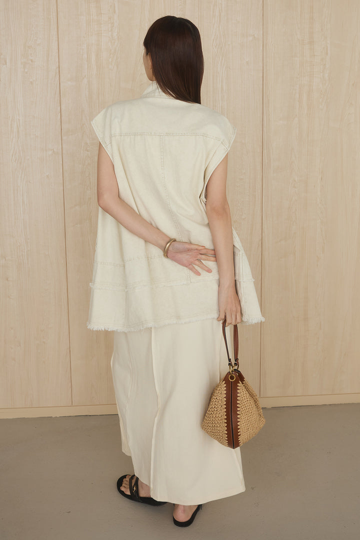 [SET]ケミカルデニムヘムカットオフジレ+ノースリロングワンピース(2set)