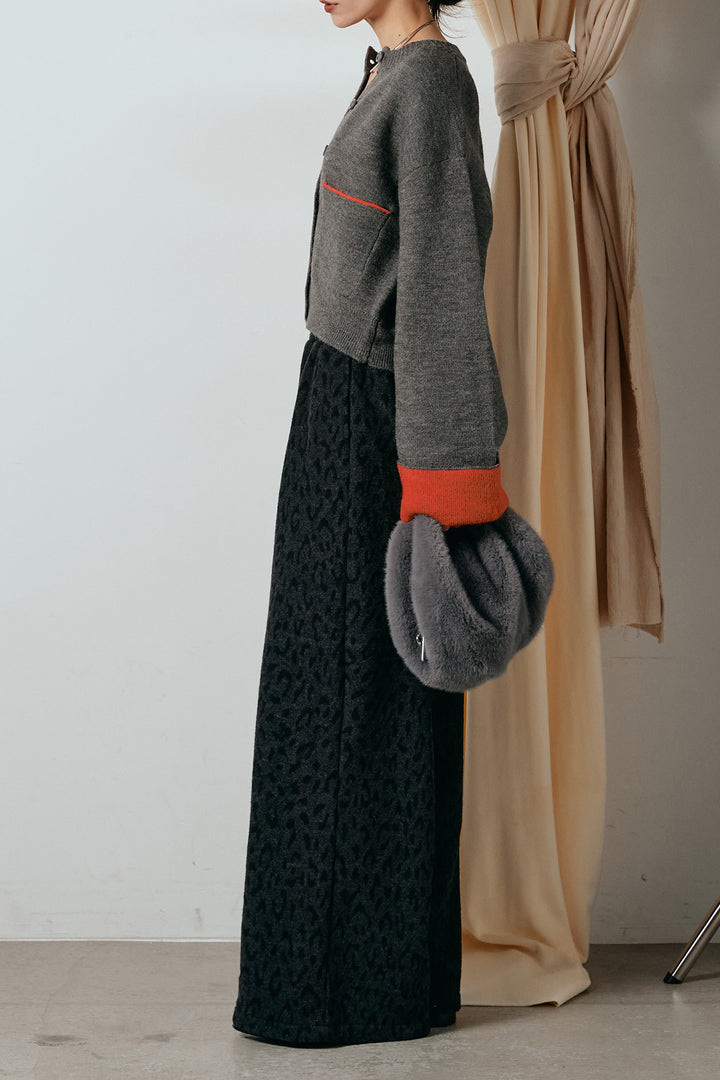 [SET]アルパカタッチダブルフェイスカーディガン+レオパードジャガードニットパンツ(2set)