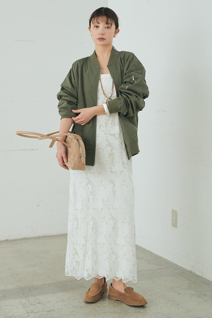 [SET]袖シャーリングオーバーサイズMA1+総レースキャミワンピース(2set)