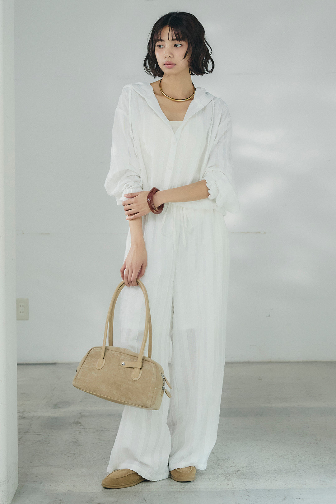 [SET]ストライプジャガードフードシャツ+ストライプジャガードロングイージーパンツ(2set)