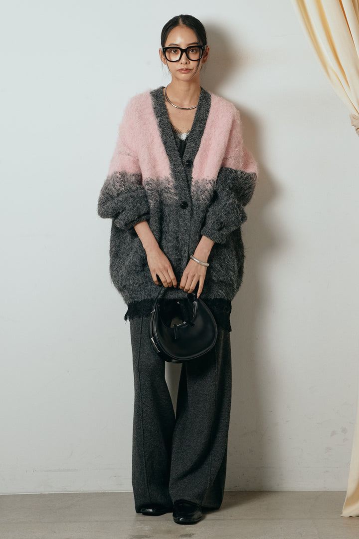 [SET]起毛グラデーションニットカーディガン+レース切り替えキャミソール(2set)