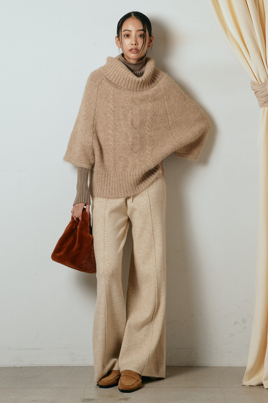 [SET]起毛ミディアムスリーブニットトップス+センターラインニットパンツ(2set)