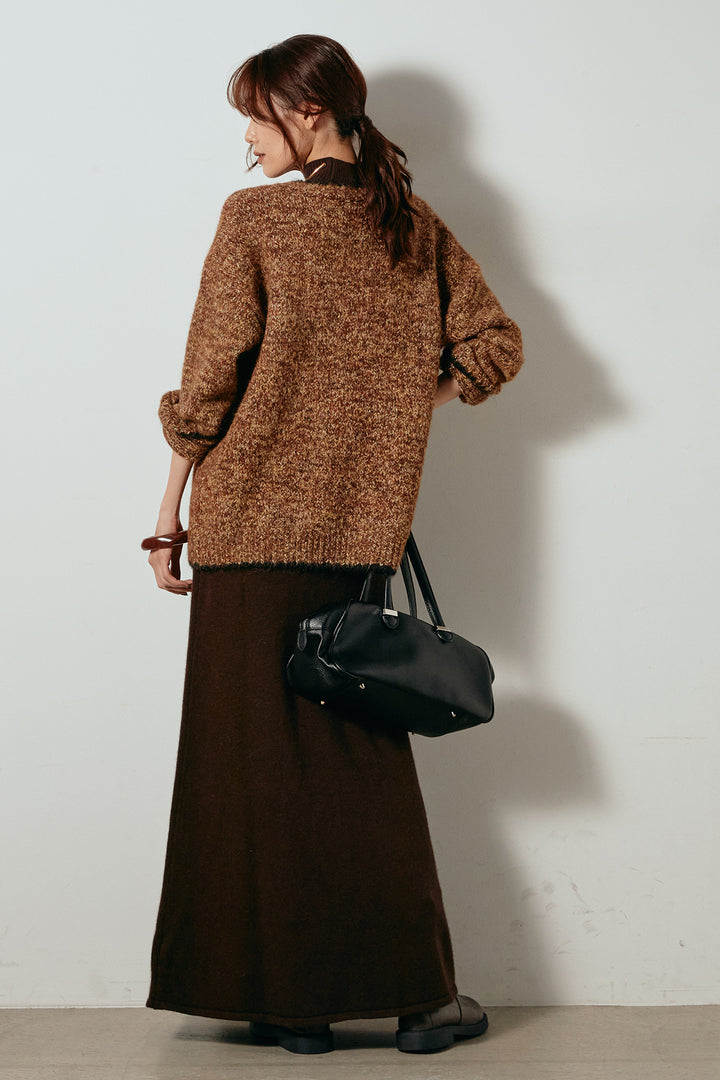 [SET]ミックスニットポケットカーディガン+ノースリーブニットロングワンピース(2set)