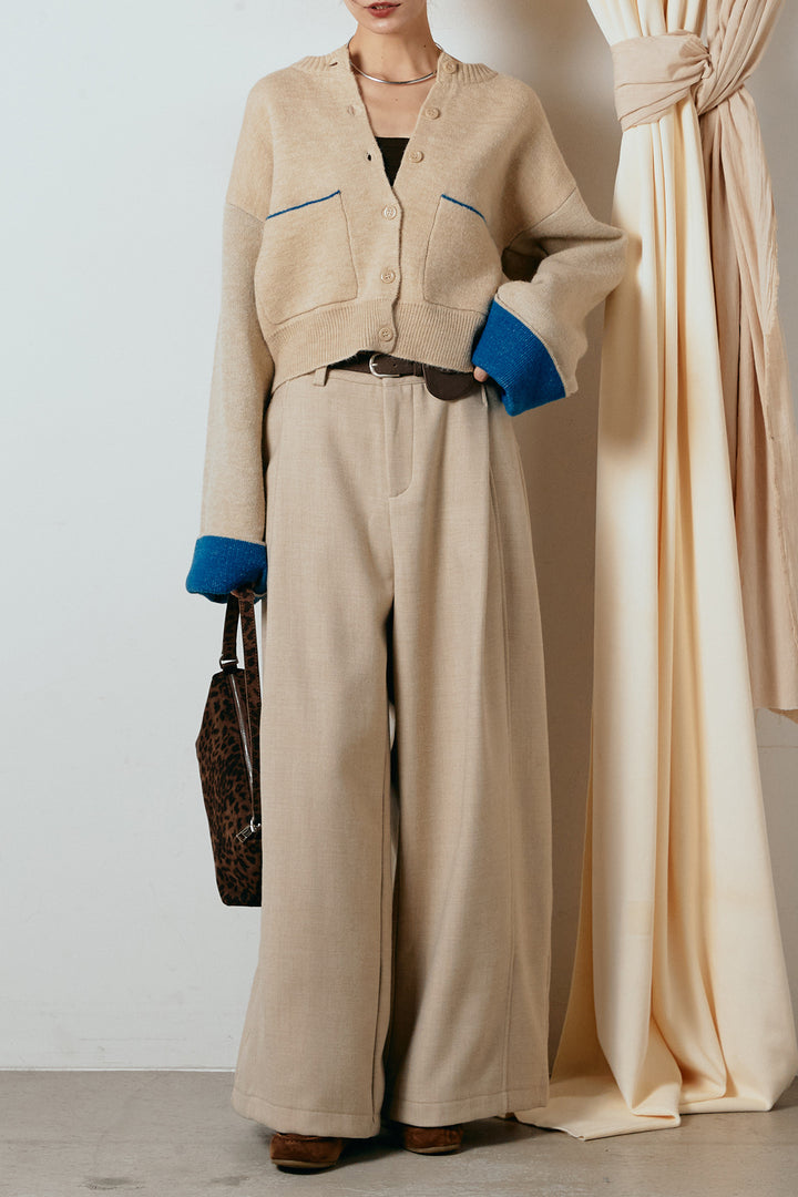 [SET]アルパカタッチダブルフェイスカーディガン+ポーチベルト付きカーブパンツ(2set)