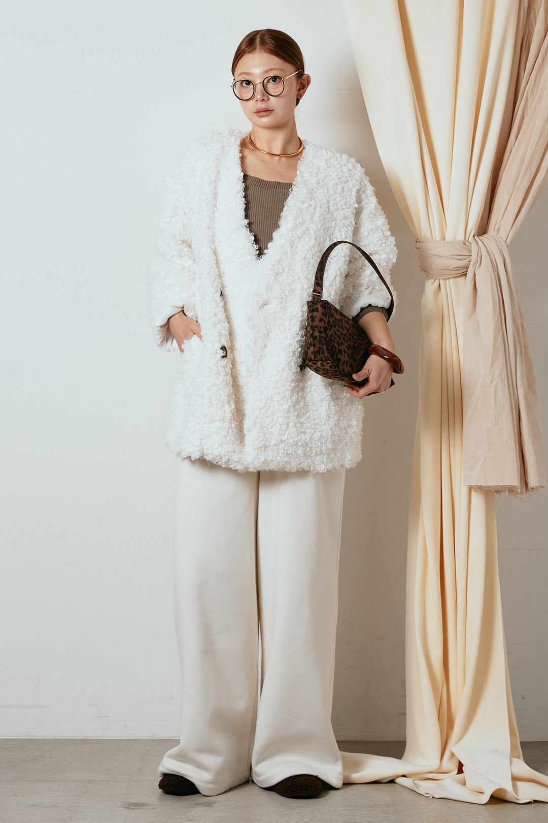 [SET]シープライクファージャケット+裏起毛スウェットワイドパンツ(2set)