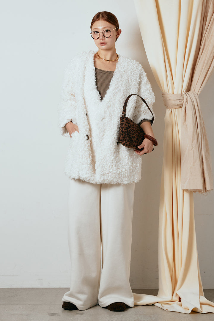 [SET]シープライクファージャケット+裏起毛スウェットワイドパンツ(2set)