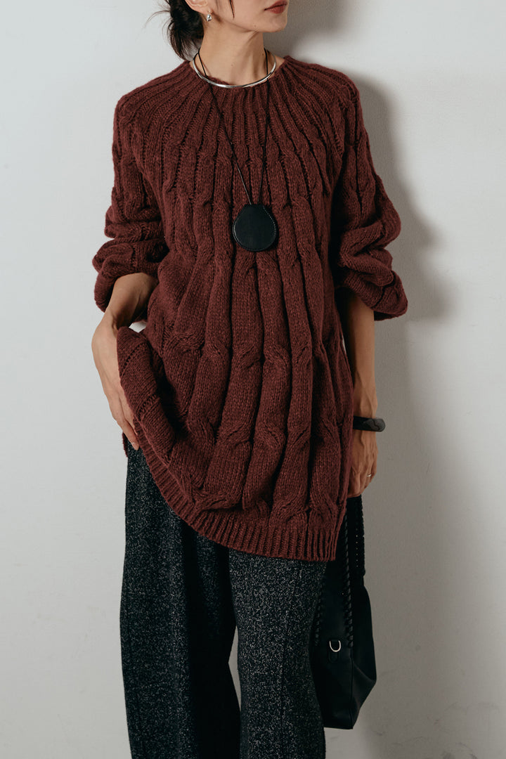 求心柄ニットトップス/レッド