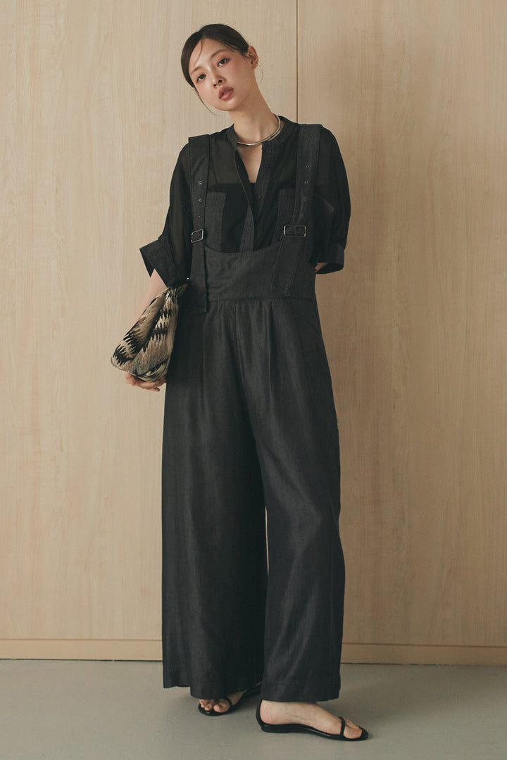 [SET]デニムライクビッグツーポケシアーシャツ+前後2WAYテンセルデニムサロペット(2set)