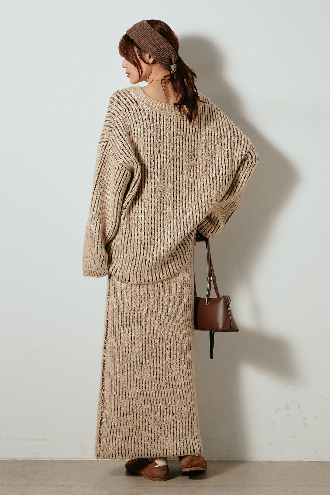 [SET]アルパカタッチ深Vニットトップス+アルパカタッチニットタイトスカート(2set)