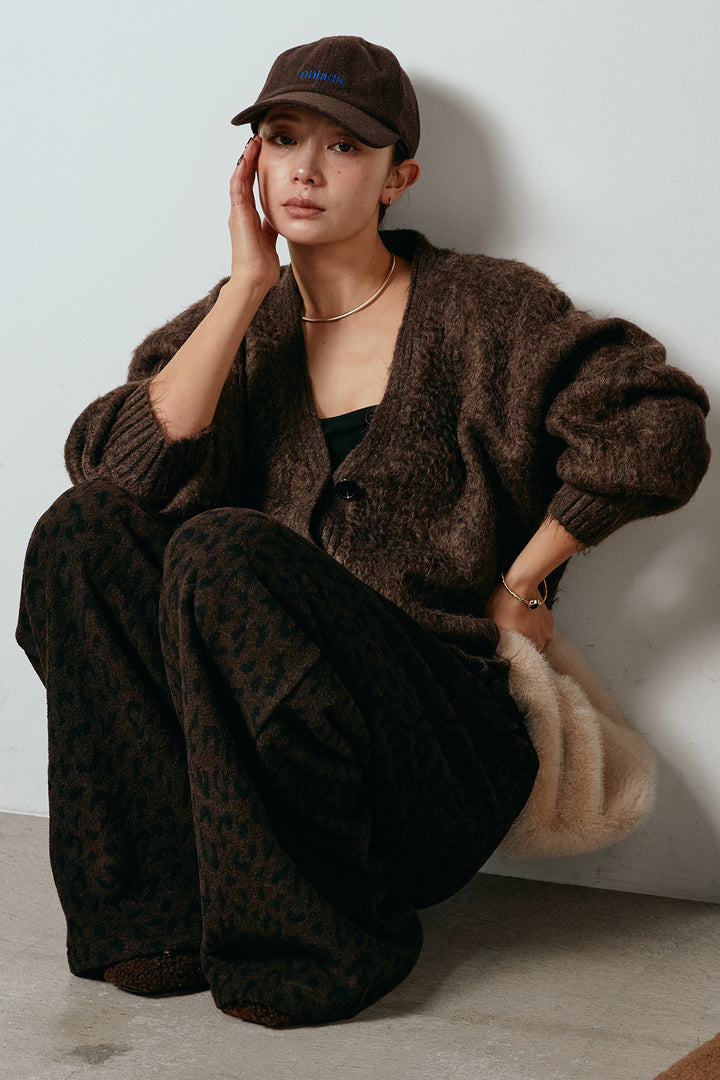 起毛ボタンニットカーディガン/コーヒー