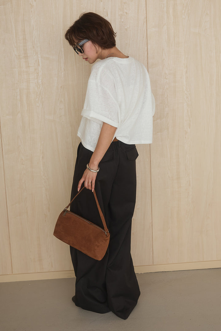 [SET]グラフィックサムデイワイドクロップドT+ニーサイドタックウエストドロストパンツ(2set)