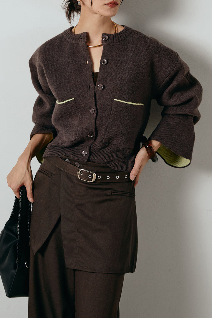 アルパカタッチダブルフェイスカーディガン/ブラウン