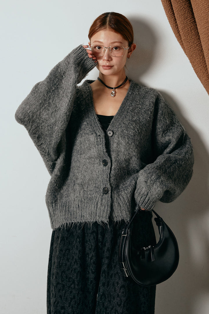 起毛ボタンニットカーディガン/グレー