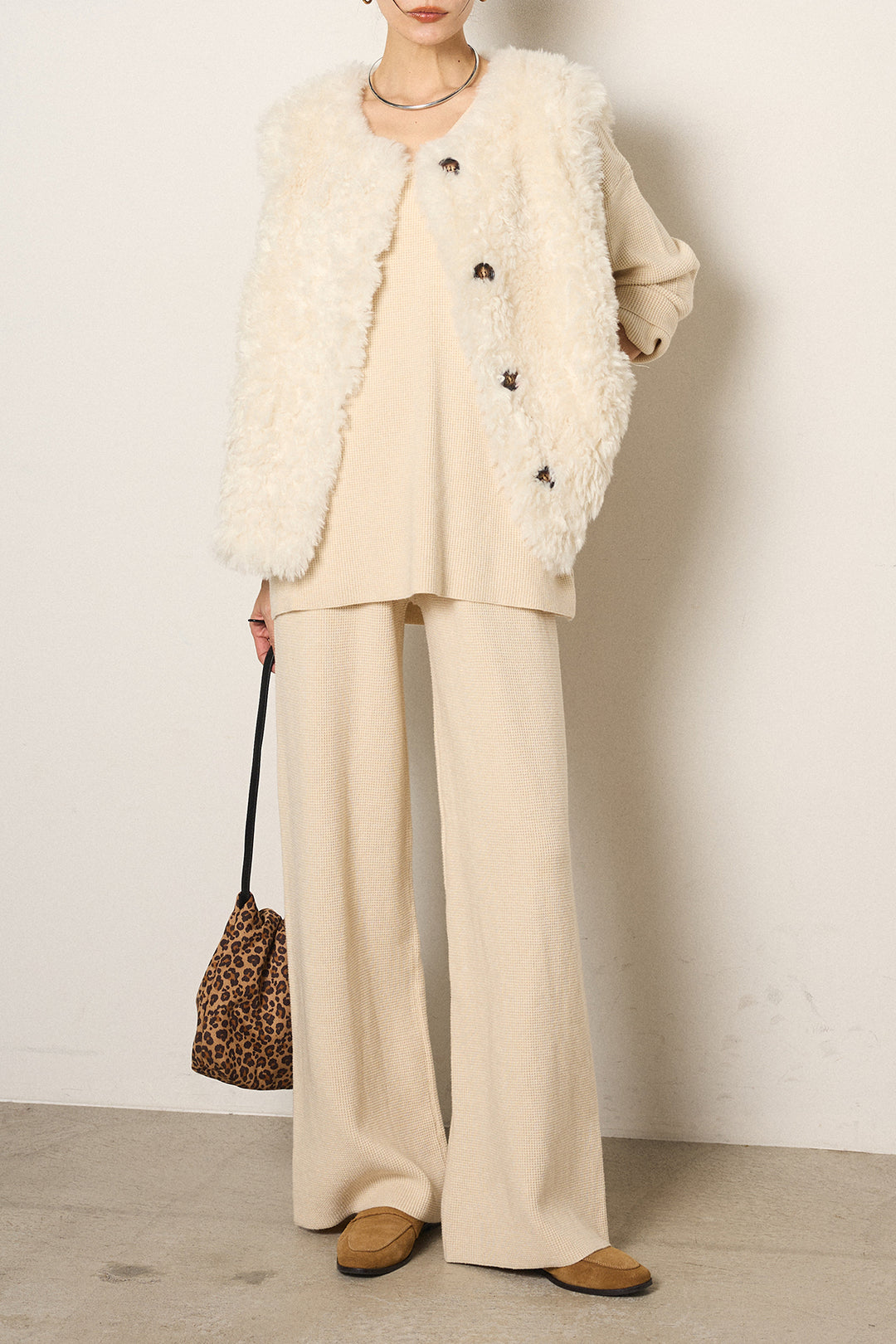 [SET]リラックスワッフルニットSETUP+ノーカラーエコファーベスト(2set)