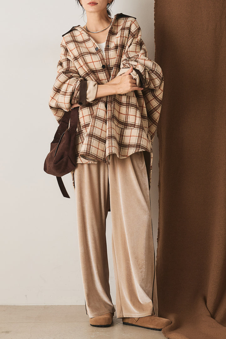 【即納】マルチチェックミディアム丈コート/ベージュ