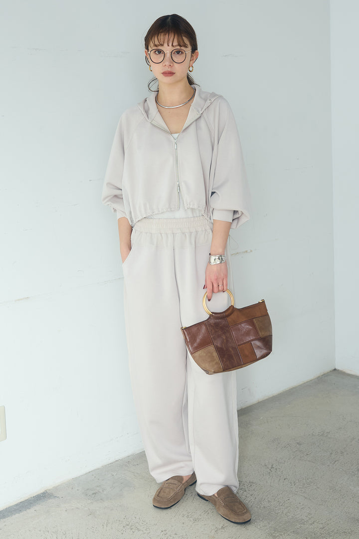 [SET]ドルマンショートフーディー+異素材切り替えスウェットパンツ(2set)