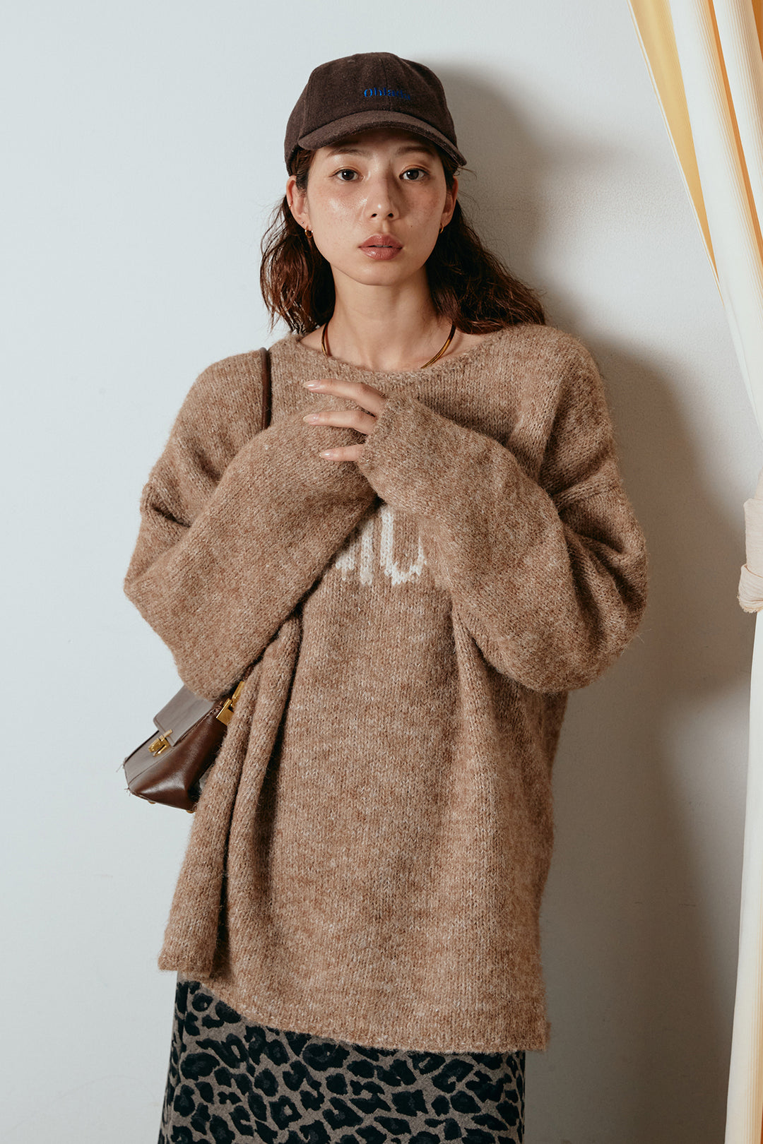 [SET]フロントロゴデザインニットトップス+レオパードロングスカート(2set)