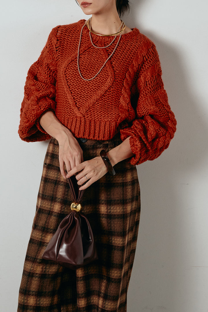 [SET]ロービングケーブルショート丈プルオーバー+ルーズタータンチェックワイドパンツ(2set)