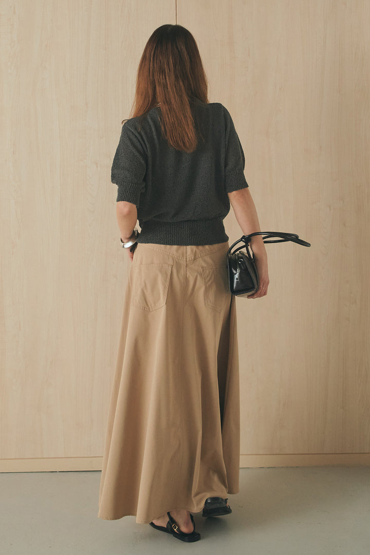 [SET]フロントテープデザイン半袖カーディガン+ミリタリーツイルタックフレアスカート(2set)