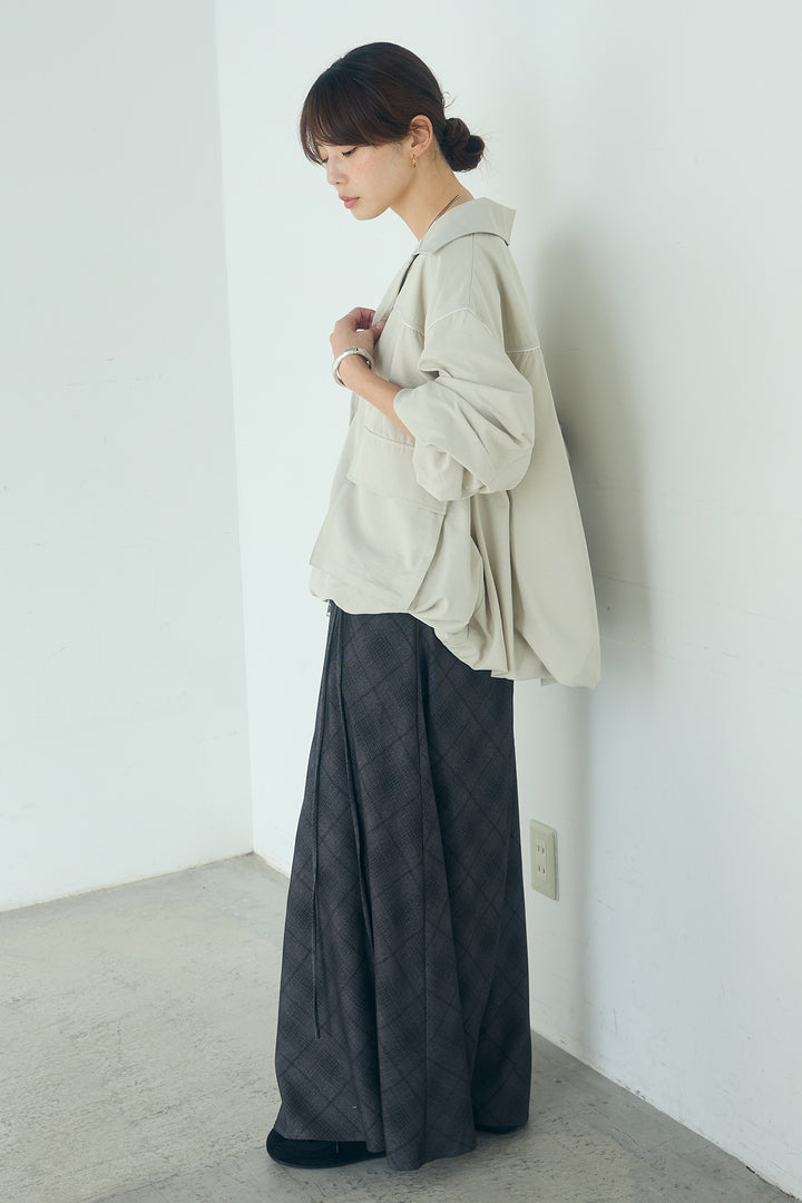 [SET]合繊ツイルバルーンジャケット+タータンチェック柄フロントデザインスカート(2set)