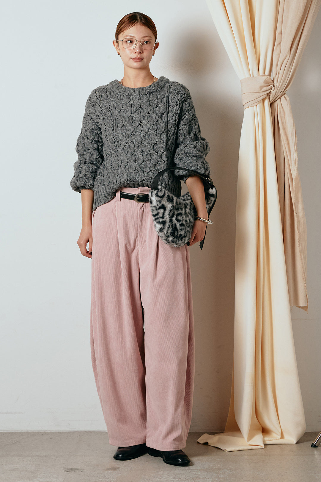 [SET]バルキーケーブルプルオーバー+コーデュロイサイドタックコクーンパンツ(2set)