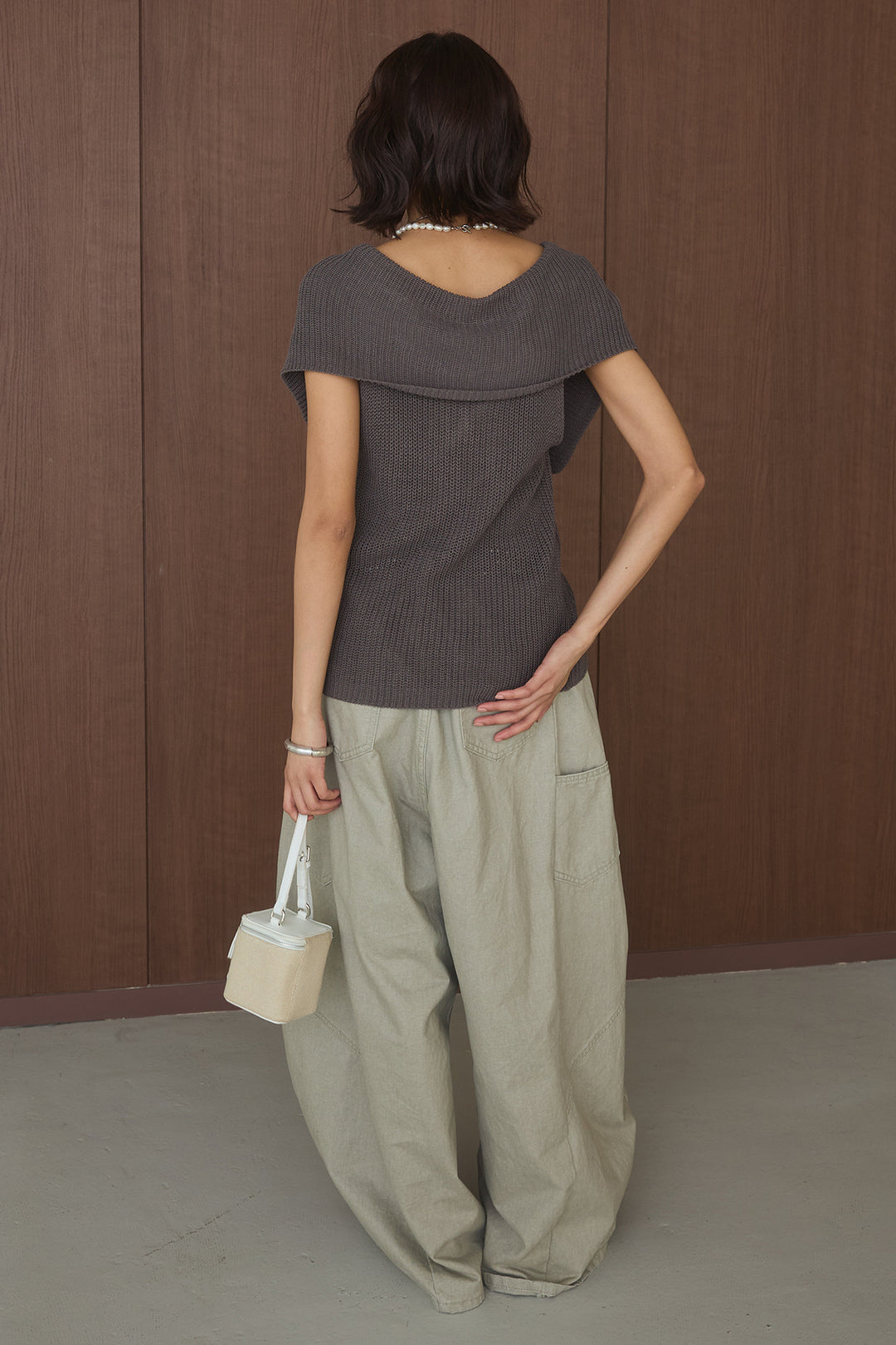 [SET]ビッグカラーボタンニットトップス+ベルト付きカラーデニムパンツ(2set)