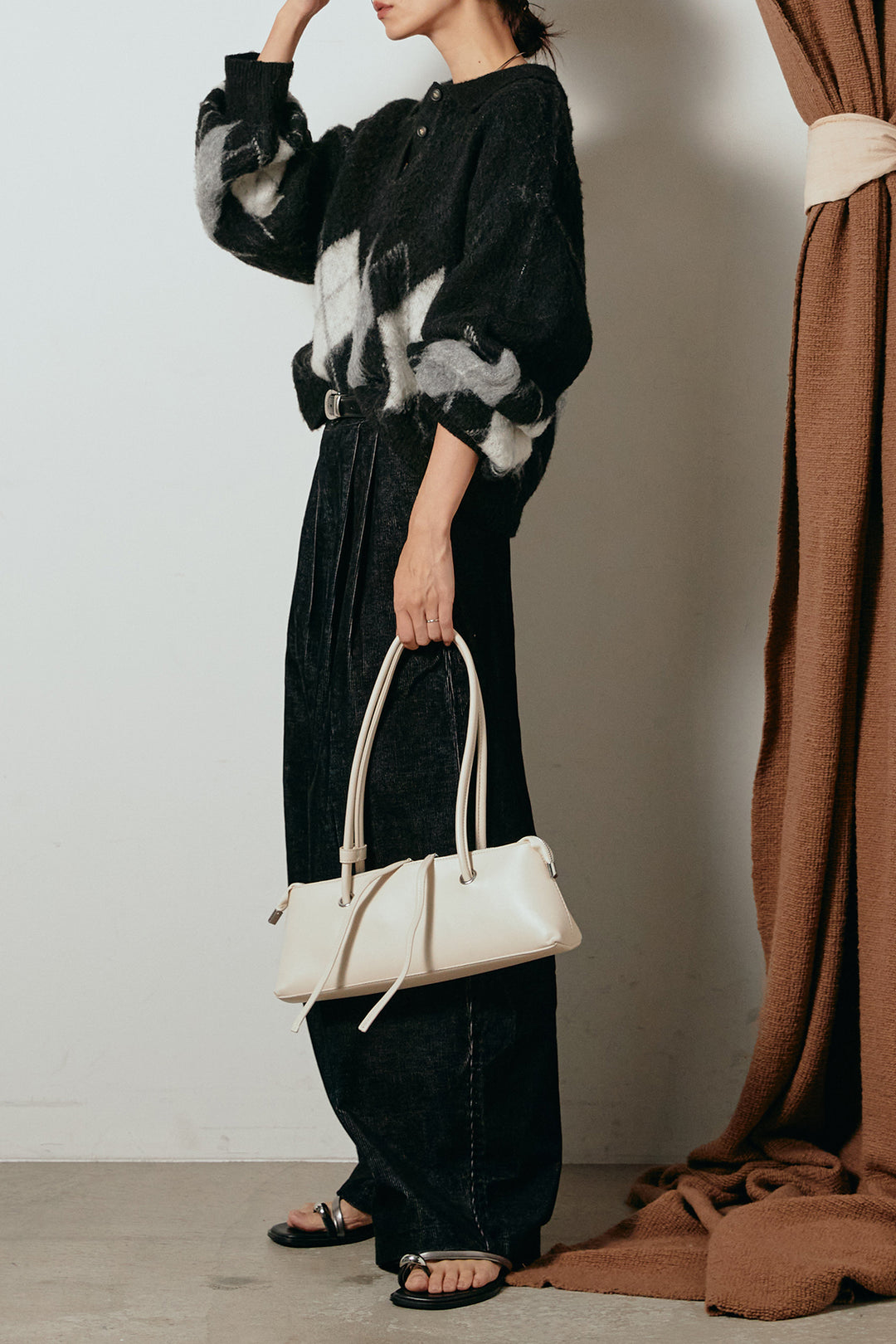 [SET]アーガイル柄ポロニットトップス+フロントタック入りコーデュロイパンツ(2set)