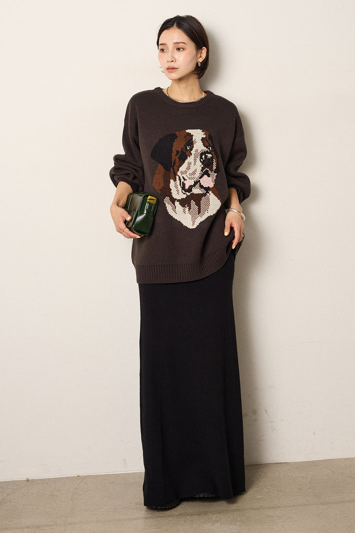 [SET]アニマルジャガード柄ニットトップス+リブナローニットスカート(2set)