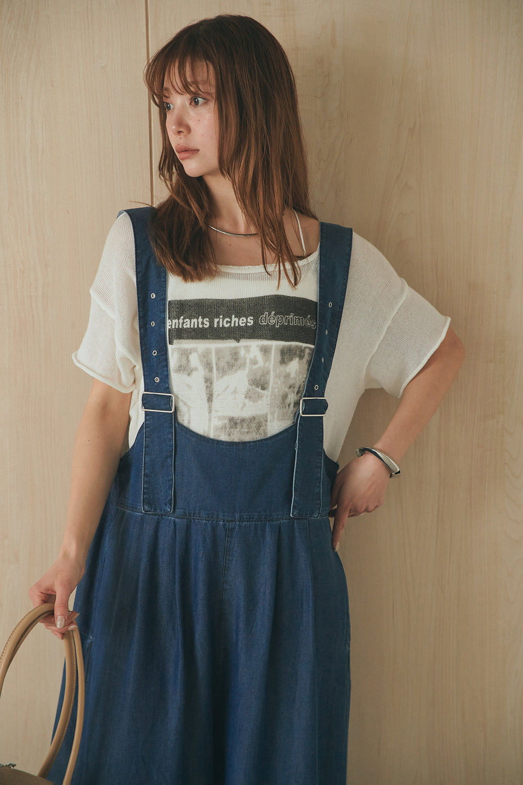 [SET]半袖モノトーングラフィックトップス+前後2WAYテンセルデニムサロペット(2set)