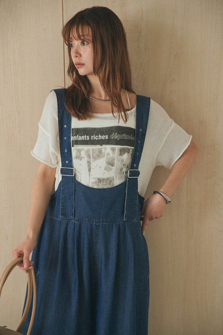 [SET]半袖モノトーングラフィックトップス+前後2WAYテンセルデニムサロペット(2set)