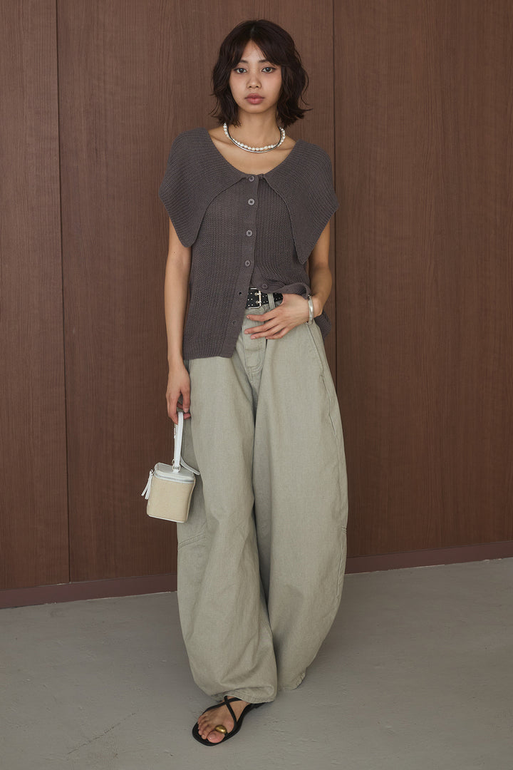 [SET]ビッグカラーボタンニットトップス+ベルト付きカラーデニムパンツ(2set)