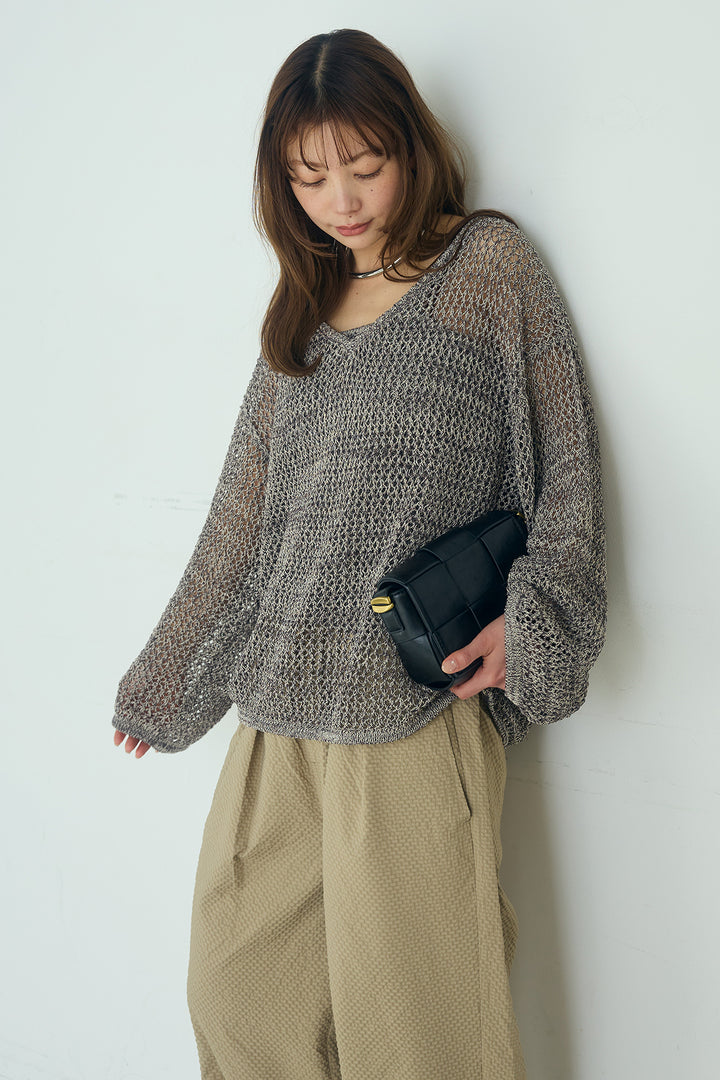 [SET]メッシュ編みビスチェセットVネックプルオーバー+シアサッカーイージーパンツ(2set)